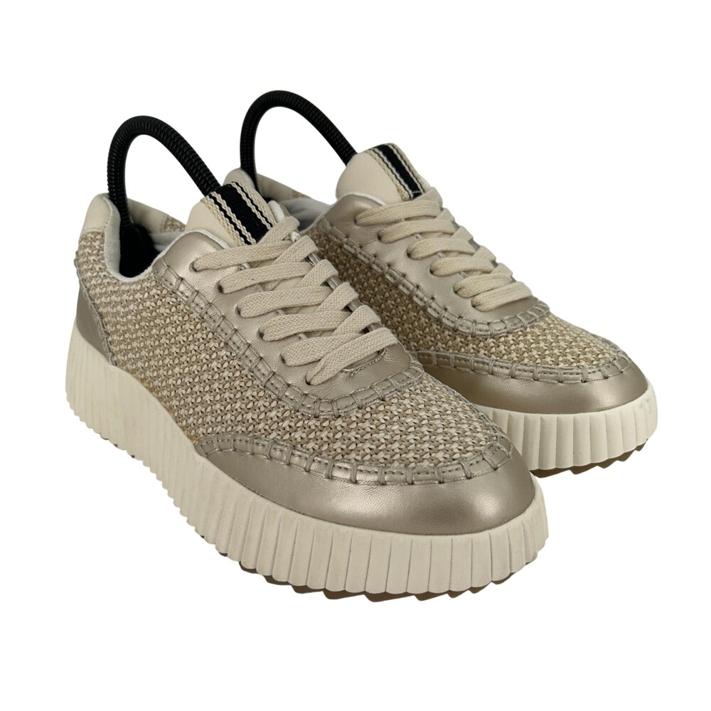 Shu Shop Selina Gold Shoes Womens Size 7.5 Woven Platform Casual Sneakers